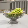 Plato de frutas de lujo ligero, nuevo, de aspecto elegante, con patrón de diamantes, plato de dulces, para sala de estar, mesa de centro, aperitivos, frutas secas, pata alta, escurridor