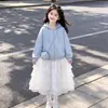 Nuevo Conjunto de Dos Piezas para Niñas: Chaqueta Larga con Capucha y Cremallera y Falda para Niños Grandes, Colección Primavera/Otoño 2026 (Tallas Medianas/Grandes)
