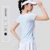 Camiseta de Yoga de Color Sólido con Cuello Redondo Ajustada de Manga Corta para Mujer Estilo Europeo y Americano Deportes Running al Aire Libre Tops de Fitness de Alta Elasticidad Venta al por Mayor