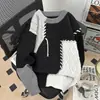 Suéter de gola redonda color block para homens, modelagem solta, moderno e quente, malha para outono e inverno, peça básica casual para adolescentes com estilo descontraído