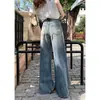 Jeans Azuis Rasgados de Verão 2026 Plus Size para Mulheres, Calças Largas Soltas com Design de Cintura Alta e Estilo Longo até o Chão