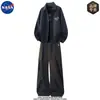 Conjunto de Camisa de Solapa Bordada de Alta Calidad Co-Branded de la NASA para Hombre, Conjunto Completo de Atuendo de Moda Casual Holgado