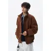 Nueva colección de otoño e invierno para hombre: talla grande, patchwork retro americano, corte holgado, cuello alto, chaqueta con cremallera, chaqueta de cuero para hombre