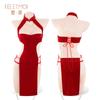 Feimu Vestido Cheongsam Retro de Terciopelo con Hendidura Alta y Tirantes Divididos Tentación Sexy Sin Cubrir los Glúteos Lencería Sexy Zy6701