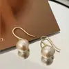 Pendientes de Perla de Algodón Diseño Coreano de Nicho Sentido Retro Personalidad Moda Chapado en Cobre Oro Real Pendientes con Gancho de Oreja de Tacón Alto