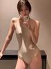 Sirena Elegante Chica Delgada Sencillo Sexy Traje de Baño Pecho Pequeño Bikini Sexy Traje de Baño de una Pieza sin Espalda para Mujeres