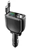 Cargador de Coche con Pantalla Digital y Cable Retráctil, Cargador Rápido para Coche PD, Carga Súper Rápida, Adaptador de Encendedor de Cigarrillos Cinco en Uno, Transfronterizo
