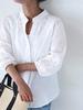 Camisa Blanca Bordada para Mujer Manga Siete Puntos Verano 2025 Nuevo Estilo Camisa Pequeña Para Ir al Trabajo Elegante Color Sólido Camisa Top