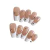 Uñas Casuales, Transparentes, Color Nude, Portables en la Mano, Puntos Blancos Franceses con Diamantes, Dulces y Versátiles, Blanqueadoras y de Alta Gama, Uñas Postizas