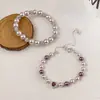 Pulsera de Perla Sirena Rosa Arándano Circonita Microincrustada Cubo de Azúcar Morado Deslumbrante Pulsera de Cordón Pulsera Versátil de Lujo Ligero