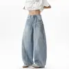 Jeans de corte curvo deconstruidos estilo americano para hombre, lavados de verano y con efecto desgastado vintage, pantalones rectos holgados de pierna ancha modernos para hombre
