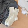 Calcetines con Lazo Estilo Coreano para Mujer, Estilo Universitario Japonés Color Sólido Rayado Media Pantorrilla Slouch Socks, Calcetines Simples de Algodón, Calcetines Largos Sin Costuras