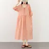 Tiro Real Vestido de Algodón y Lino 2026 Verano Nueva Ropa para Mujer Mangas de Farol Únicas y Exquisitas Falda Larga Casual Adelgazante para Mujer