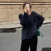 2026 Nuevo Suéter Pulóver de Punto Suave y Esponjoso Estilo Coreano de Piel Sintética de Visón con Cuello en V para Mujer, Versátil y de Corte Holgado para Otoño e Invierno