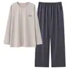 Pijamas populares de algodón puro para hombre, manga larga para primavera y otoño, nuevo conjunto de ropa de casa de otoño para hombre 2026, talla grande, se puede usar fuera