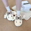 Zapatillas de peluche de conejito con lazo de cuadros suaves y lindas para mujer, nuevo modelo otoño e invierno 2026, alto valor estético, zapatillas de casa cálidas y acogedoras