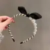 Diadema de Orejas de Conejo Estilo Chanel para Mujer Nueva de Primavera Estilo Francés Coreana para Cabello Corto Diadema Perla Sencilla Diadema Femenina