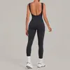 Mono de Yoga de Arena Otoñal Cepillado con Diseño Profundo de Espalda Descubierta, Ropa Ajustada para Correr y Fitness, Mono Deportivo para Mujer 7919