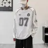 Camiseta de manga larga tipo pullover con cuello en V, moderna, estilo americano, para hombres y mujeres, camiseta de rugby con diseño transpirable de malla hueca, top deportivo de corte holgado