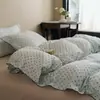 Conjunto de capa de edredom e lençóis de algodão puro de camada dupla com renda simples minimalista, amigo da pele, para todas as estações, conjunto de cama para quarto