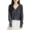 Cárdigan de lino colorido transfronterizo con cuello en V, chaqueta de punto transpirable para primavera y verano, cárdigan pequeño de lino colorido retro francés, versátil