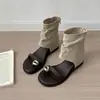Botas de Tornozelo Vazadas de Verão Femininas 2026 Novas Botas Curtas Retrô Francesas com Aumento Interno de Altura Sandálias Romanas