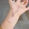 Collar de Zorro de Nueve Colas de Cristal Rosa Natural con Cadena de Cuentas Móviles para Mujer, Colgante de Zorro de Cristal Rosa con Collar de Cristal Blanco Facetado