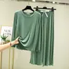 Traje de Casa de Modal para Mujer Primavera y Verano Delgado de Manga Larga Pijama Talla Grande Pantalones Casuales Sueltos Conjunto de Dos Piezas