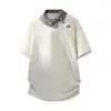Camisa polo elegante de lapela com botões diagonais e manga curta para homens, moderna, simples, versátil para o trabalho, top t-shirt off-white
