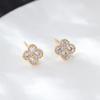 Brincos de Prata 925 Trevo da Sorte de Quatro Folhas Novos Brincos de Flor de Turquesa Brincos com Diamantes Pequenos Brincos para Mulheres