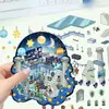 Pegatina de Paisaje de Dibujos Animados Museo Astronómico Mundo en Miniatura Cabaña 3D Little Red Book Descompresión Escena DIY Bloc de Notas Manual Lote