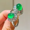 Anel de Ágata Crisoprásio Verde Imperial de Alta Qualidade Transparente como Gelo