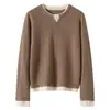 Otoño e Invierno Nuevo Nuevo Tejido de Punto de Cachemira 100 Pura para Mujer Tejido de Punto de Combinación de Colores Camiseta de Fondo Suelta de Cuello Redondo