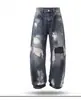 Pantalones vaqueros Ader de estilo americano con lavado degradado y parches desgastados para hombre, nuevos pantalones de primavera/otoño de alta costura sucios y modernos