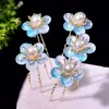 Accesorios para el Cabello Estilo Antiguo Hanfu para Mujer, Pasador de Vidrio en Forma de U, Peine para el Cabello, Adornos Florales de Primavera y Verano, Horquilla para el Cabello, Cristal Rosa de Moda