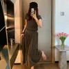 Traje de Punto de Lino Lyocell Estilo Old Money Francés para Mujer, Conjunto Casual Elegante de Dos Piezas con Falda de Manga Corta de Alta Gama