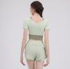 Traje Deportivo de Fitness para Mujer en Verano con Almohadilla en el Pecho, Top de Manga Corta de Secado Rápido, Cuerda para Saltar, Ropa Popular para Correr, Pilates, Yoga