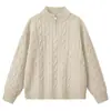 Novo suéter masculino casual de moda estilo old money de luxo leve com zíper parcial e gola alta decorativa de manga longa