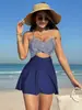 Traje de baño bikini de una pieza para mujer de moda transfronterizo más vendido, elegante, diseño de rayas europeo y americano, sin espalda, con tiras, push-up