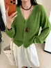 Cárdigan de punto de manga larga con cuello en V para mujer de principios de otoño, nuevo estilo coreano 2026, holgado, simple, calado, casual, top versátil