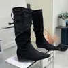Botas de ante altas hasta la rodilla con plataforma para aumentar la altura, estilo coreano otoño 2026, nuevas, punta fina, elegantes, de moda, sin cordones, para mujer