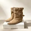Botines Cuadrados Retro con Remaches para Mujer 2026 Otoño Invierno Nuevo Estilo Correa de Doble Hebilla Tacón Oculto Botas de Moda Botas Martin Versátiles