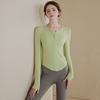 Top Deportivo de Manga Larga con Cuello Redondo de Botones Sencillos para Mujer Camiseta Elástica Ajustada Moda Ropa de Yoga Ropa para Correr y Fitness Primavera y Otoño