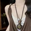 Colar com pingente de madeira étnico vintage inspirado em Zen estilo chinês para mulheres, estilo longo, nicho, versátil, acessório boêmio moderno