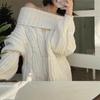 Suéter de Manga Larga con Giro en el Hombro para Mujer 2024 Otoño e Invierno Nuevo Estilo Coreano Elegante Holgado Pulóver Color Sólido