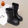 Botas Estilo Británico para Niñas Botas Martin Otoño e Invierno Nuevas Llegadas Calientes con Felpa Botas de Media Pantorrilla Infantiles Antideslizantes Cálidas de Cuero Botas de Algodón de Doble Capa