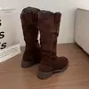 Botas largas de ante con tacón grueso que aumentan la altura para mujer, nuevas botas de plataforma otoño-verano 2026, botas de vaquero occidentales para montar