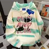 Moletom com Capuz Vintage Americano Criativo Street Design para Mulheres Outono e Inverno Fino Novo Tie-Dye Tops