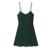 7761-26 Estilo Verão Francês Retrô Cor Sólida Slim Fit Sexy Babados Alças Vestido Saia Curta