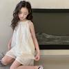 Traje de Verano para Niñas 2025 Nuevo Estilo Moda Infantil Chaleco sin Mangas de Moda Shorts Conjunto de Dos Piezas para Ropa Infantil Mediana y Grande